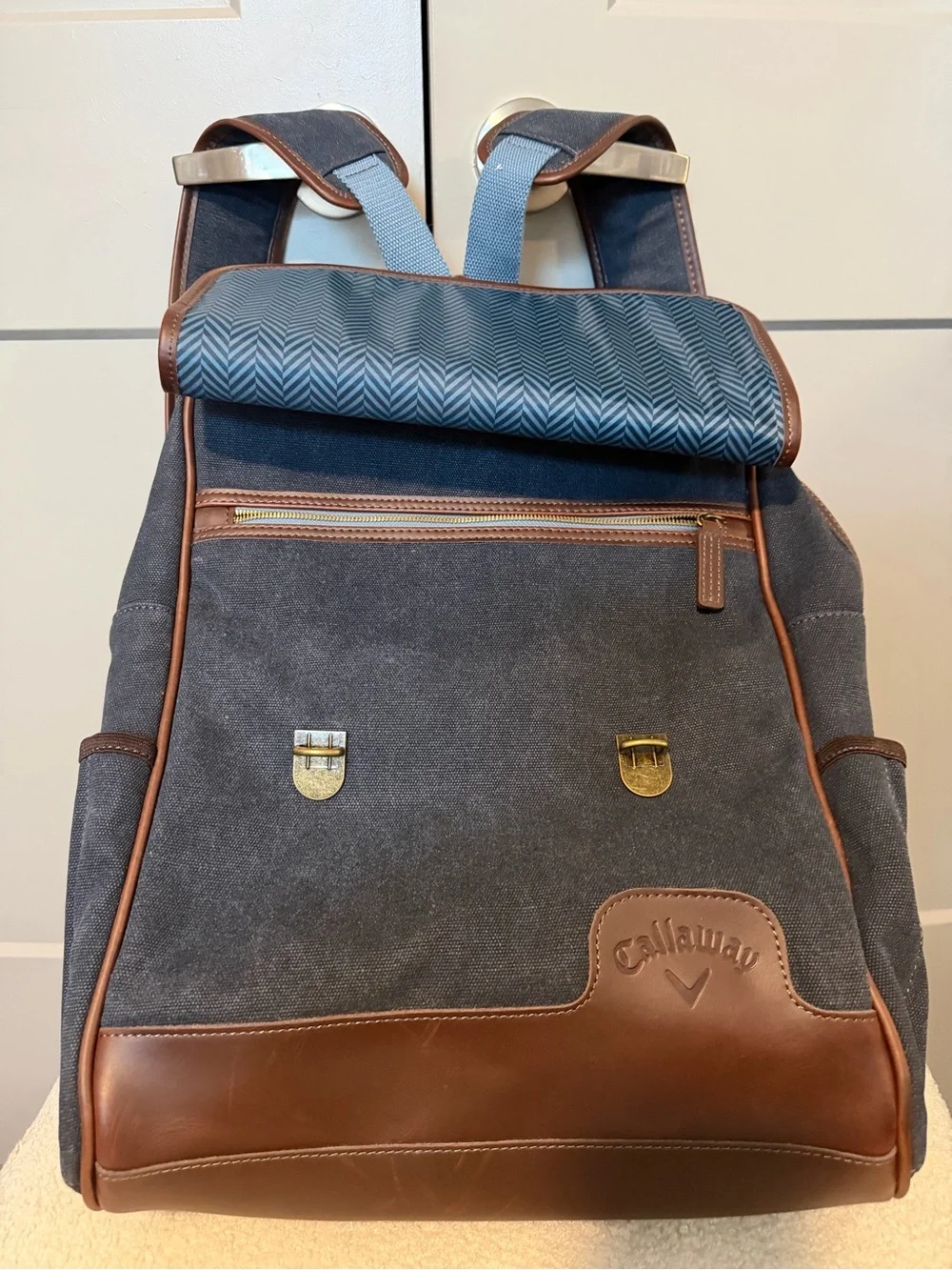 Callaway Navy Canvas and Brown Leather Backpack